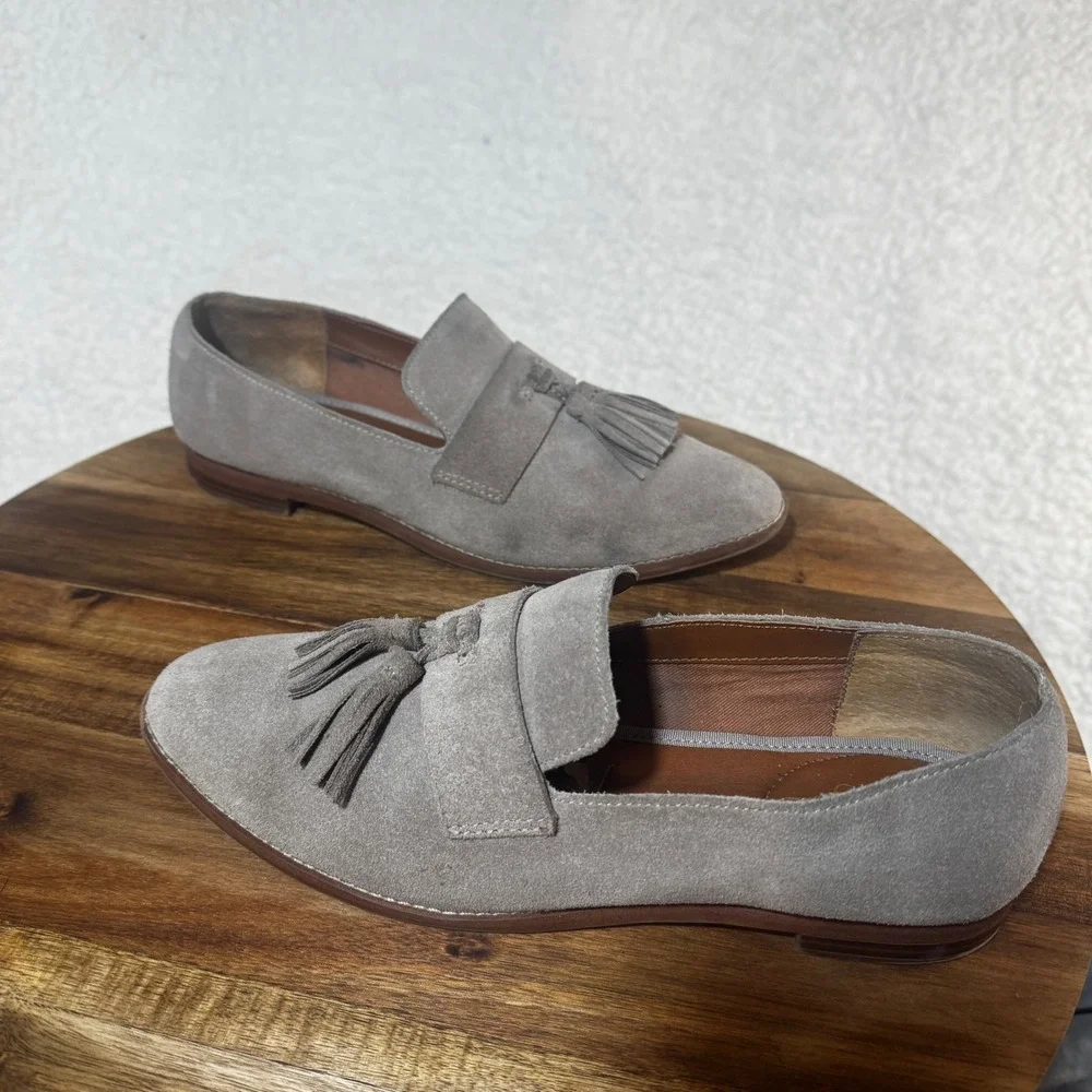 Franco Sarto Womens Grey Suede Tassel Loafers Slip On Flats Shoes Size 8.5M